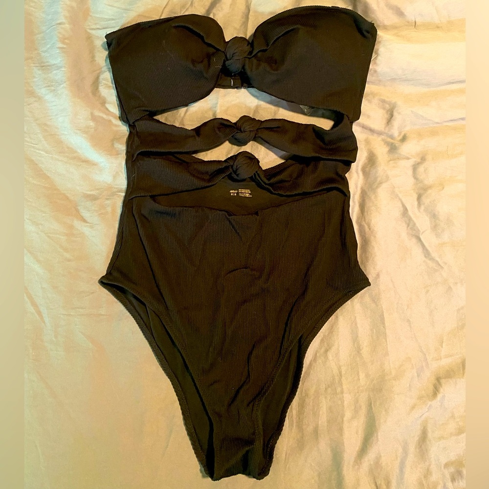 Aerie Black Strapless One-Piece Swimsuit